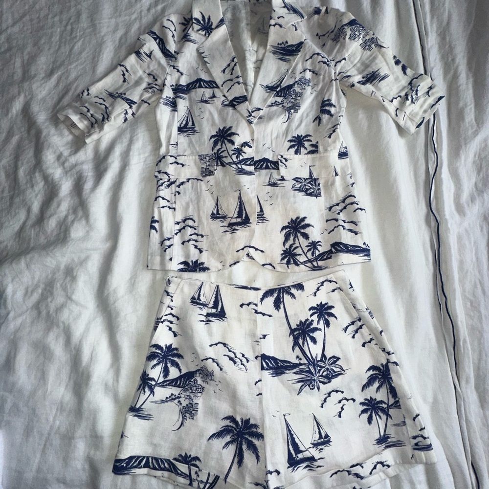 Tropical Print Blazer and Shorts Set